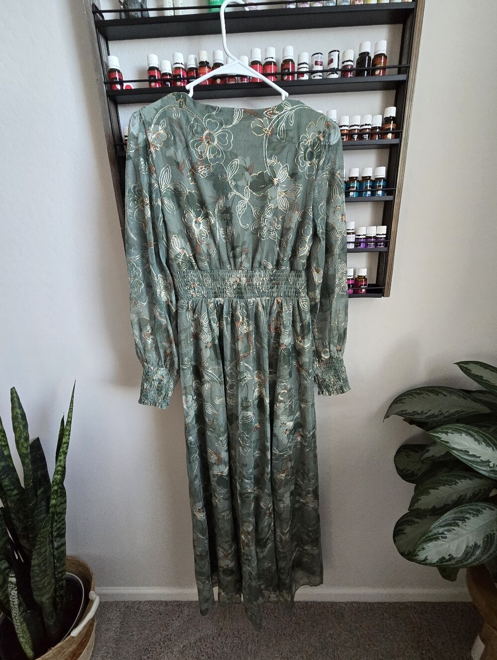 Baltic Born Women’s Green Floral Maxi Dress with Smocked Waist Size Small - Picture 2 of 4